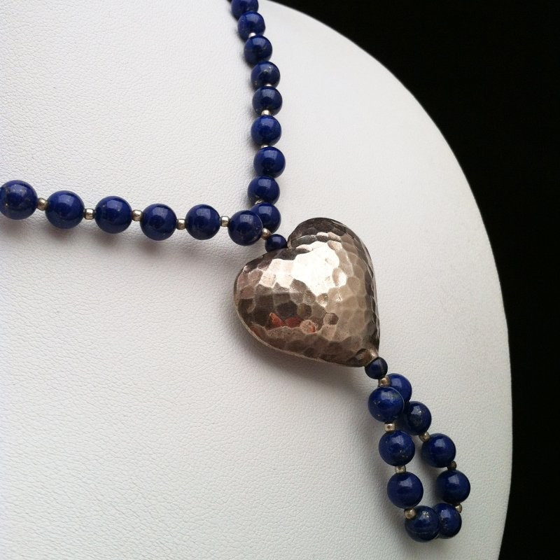 Necklace "Aged Silver Heart" and Lapis lazuli _Beads Necklace "Aged Silver Heart" and Lapis lazuli _Beads
