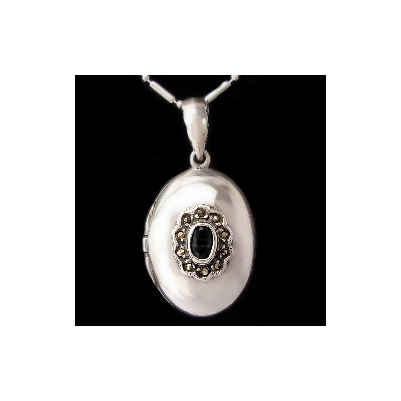 Locket Pendant "Oval Delight" Onyx & Marcasites Locket Pendant "Oval Delight" Onyx & Marcasites