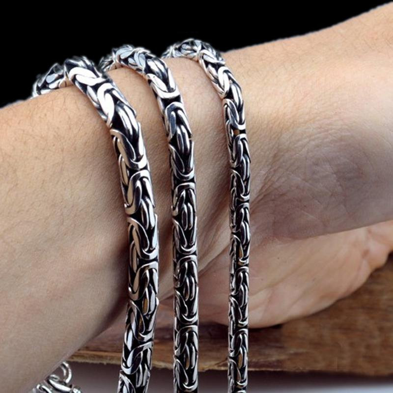 Chaîne Byzantine 4,5 Mm Acier Inoxydable Pour Homme - Longueur 17 à 80 Cm - Argent, Or, Noir