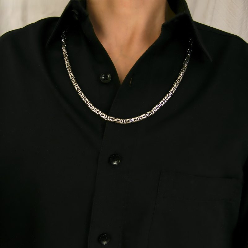 OIDEA Lot De 2 Chaînes Byzantines Homme Acier Inoxydable Vintage - Collier 55/61/66 Cm + Bracelet 21,5 Cm
