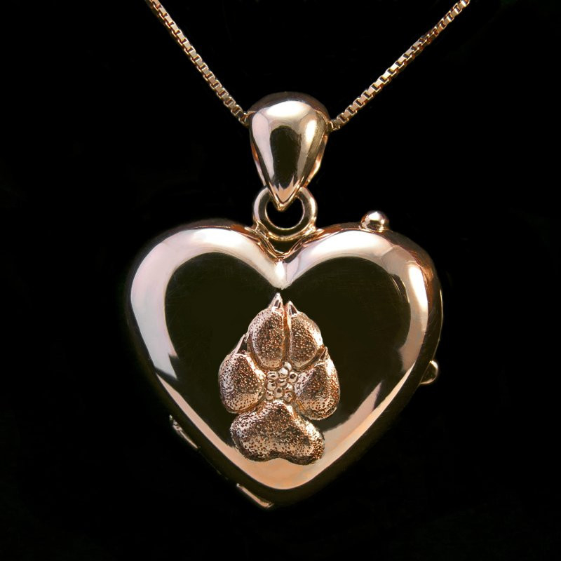 Almohadilla de perro corazón oro 18q relicario colgante portafoto Almohadilla de perro corazón oro 18q relicario colgante portafoto