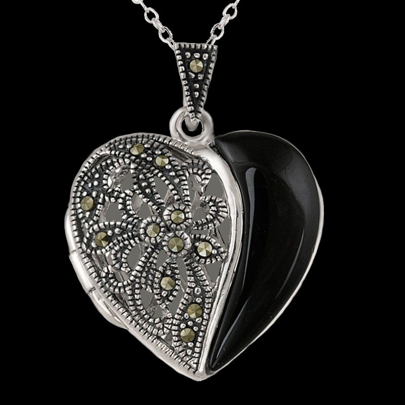 Ciondolo portafoto Portaricordi "Contessa Delfina" Marcasite, Onice Ciondolo portafoto Portaricordi "Contessa Delfina" Marcasite, Onice