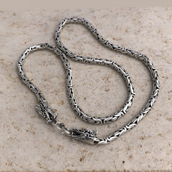 solid silver "Byzantine" or "Borobudur" style chain with an intriguing SQUARE design