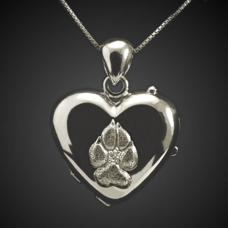 ciondolo portaricordi portafoto forma cuore con zampa di cane argento ciondolo portaricordi portafoto forma cuore con zampa di cane argento