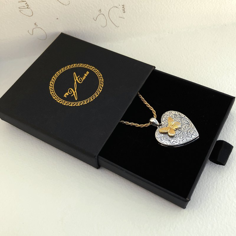 Collana Medaglione Foto Argento 925 Con Farfalla E Zirconi - Ciondolo Apribile - Foto 9