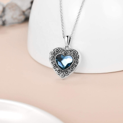 "Fleur de Myosotis" Swarovski médaillon pendentif porte photo argent massif 925