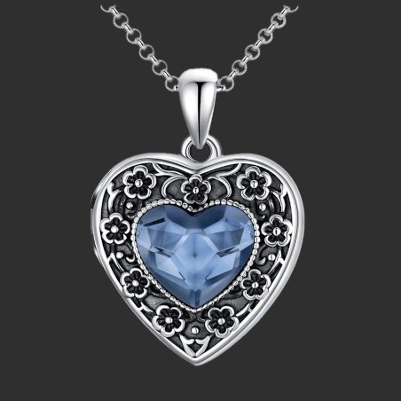 "Fleur de Myosotis" Swarovski médaillon pendentif porte photo argent massif 925