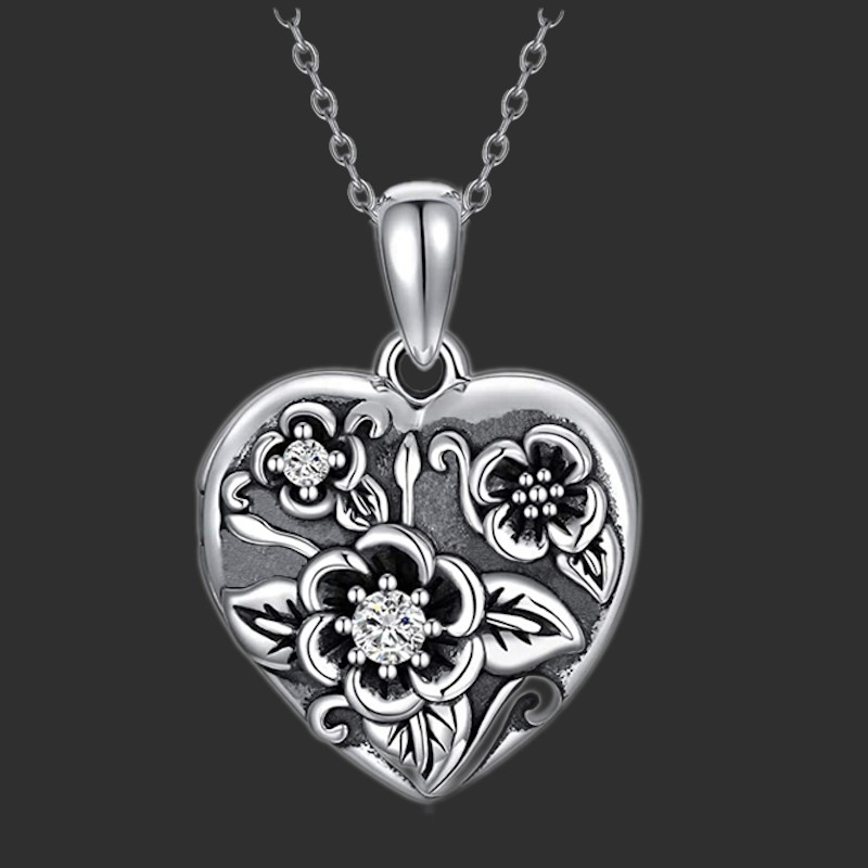 Portabadge Con Ciondolo Fiore Argento Antico Tibet, Cordino Acciaio, Donna