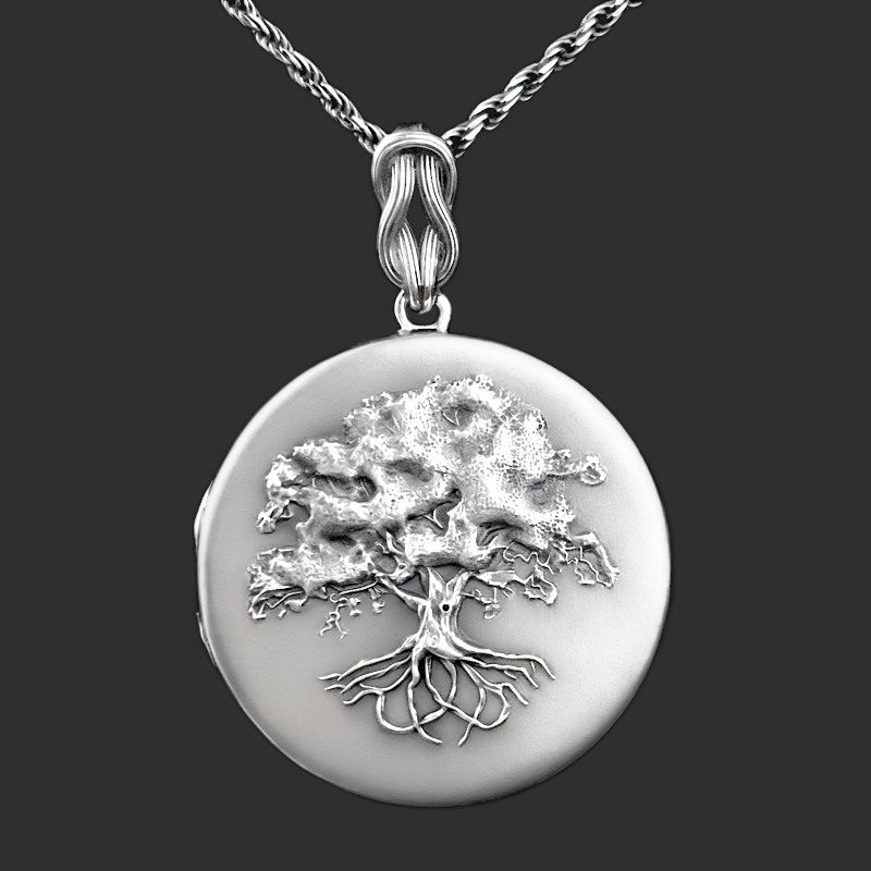 Oxidized Locket pendant "Tree of Life" big size sterling silver