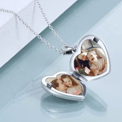 "Forget-Me-Not Flower" Pink Swarovski Locket pendant heart shape sterling silver