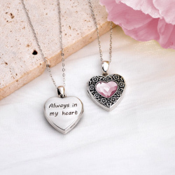 "Forget-Me-Not Flower" Swarovski Locket pendant heart shape sterling silver