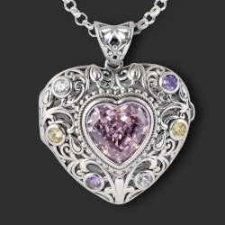 Elizabeth: Vintage Scroll Pink Topaz Heart Locket Pendant - A Sterling Embrace of Abundant Love
