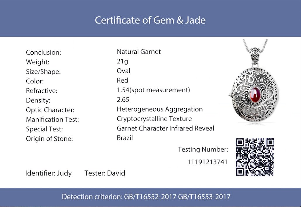 Certificate for Garnet Gemstone